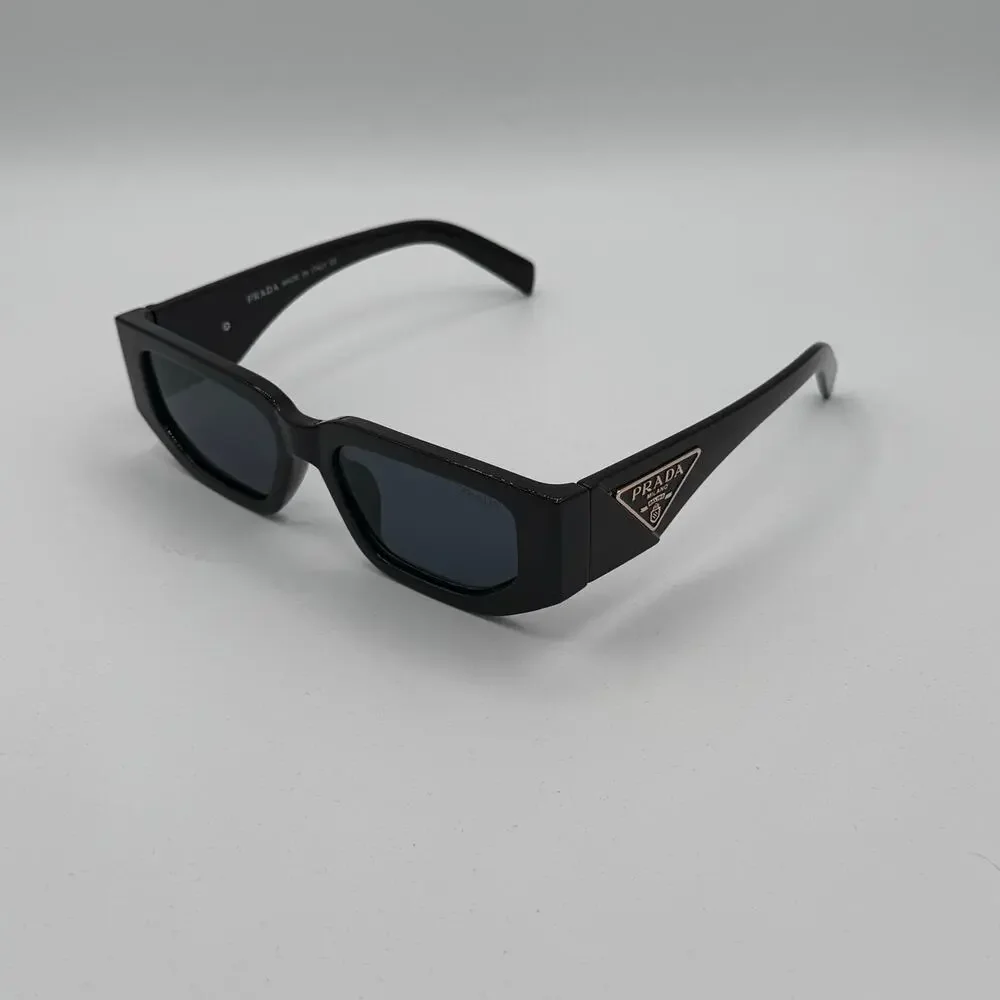 Prada SPR 17W Black Rectangle Sunglasses Gray Lenses 55-18-142 w/ Box Case